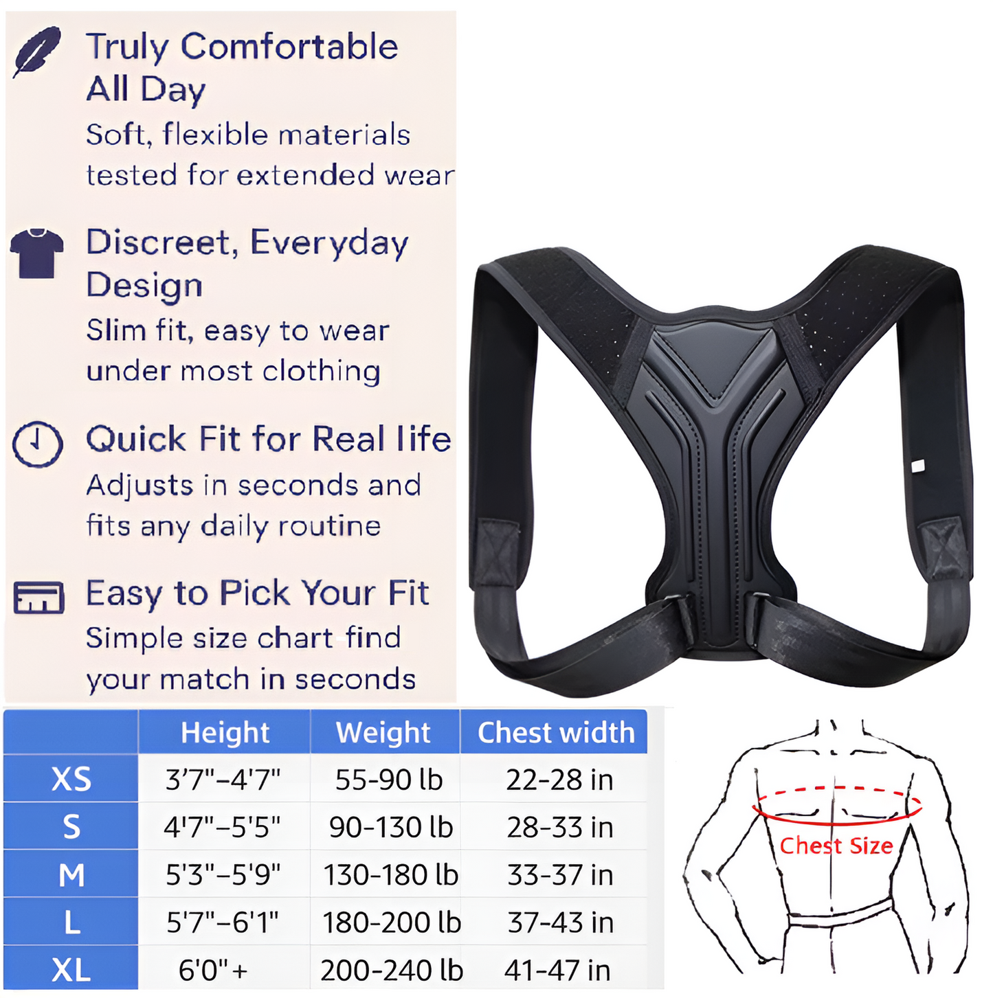 Comfortable, discreet support for daily upright comfort.