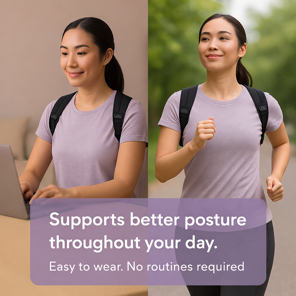 Woman with a backpack using a laptop and running outdoors.